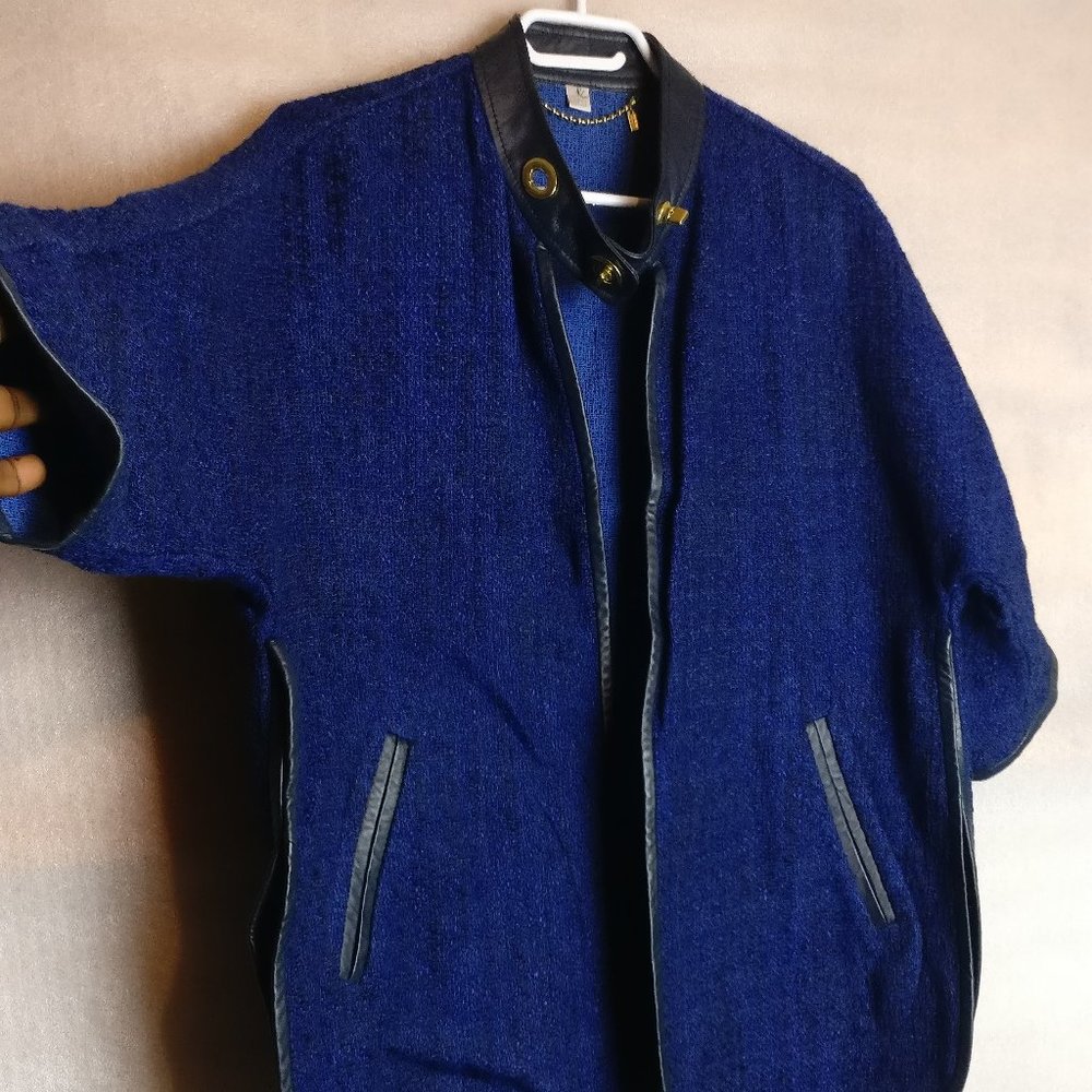 COACH royal Blue Boucle Tweed Lamb Leather gold turn-Lock Cloak cape poncho coat